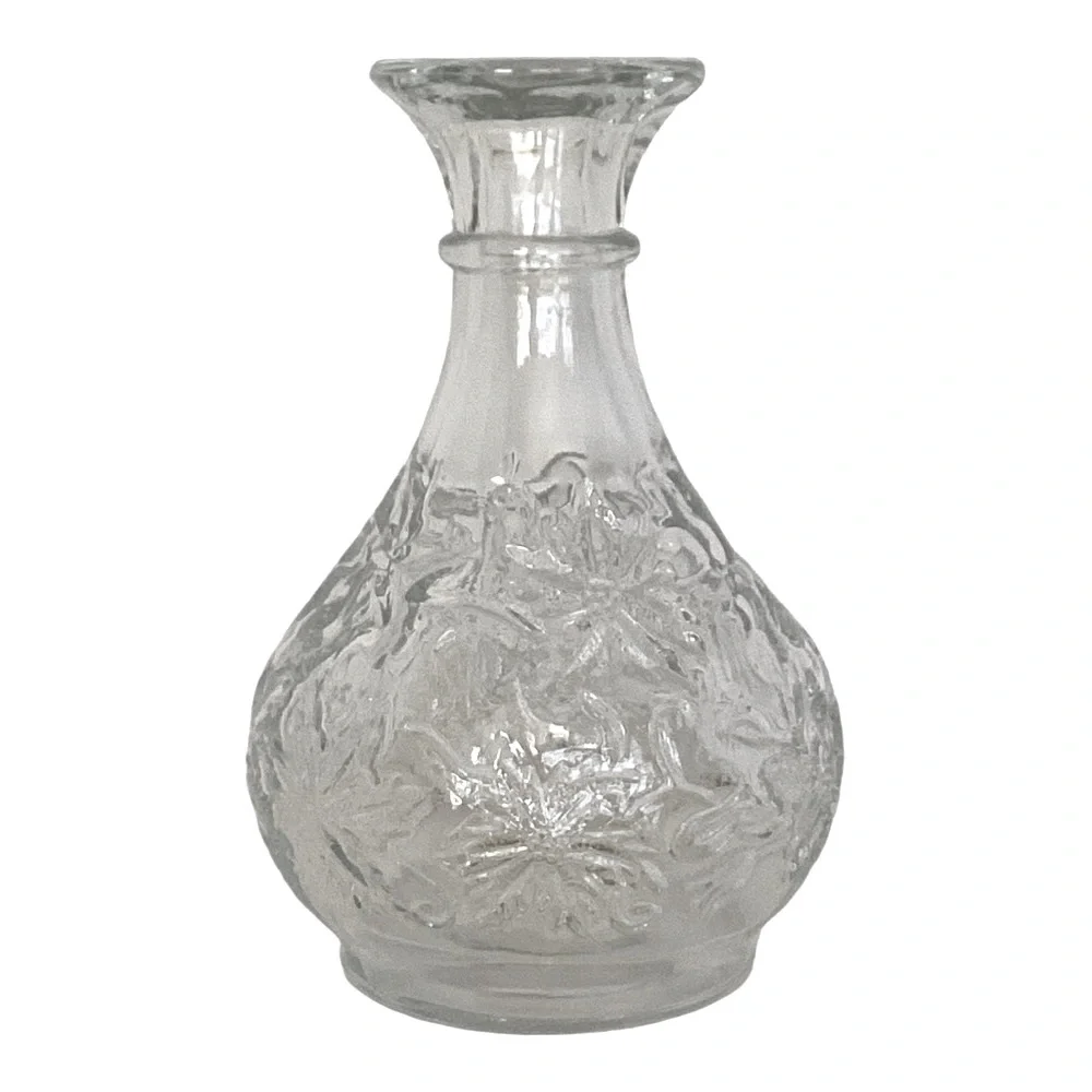 Princess House Bud Vase Vintage Fantasia Floral Poinsettia Pattern Clear Glass